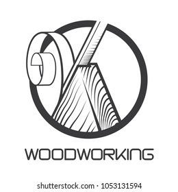 an illustration consisting of an image of a chisel plowing a tree and the inscription "woodworking"
