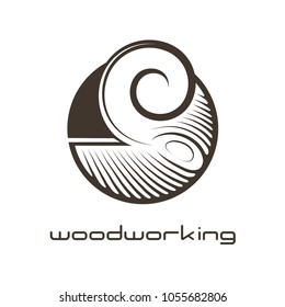
an illustration consisting of an image of a chisel plowing a tree and the inscription "woodworking"
