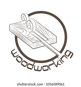

an illustration consisting of an image of a chisel plowing a tree and the inscription "woodworking"