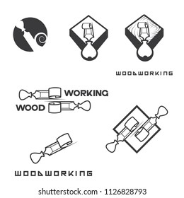 
an illustration consisting of an image of a chisel plowing a tree and the inscription "woodworking"