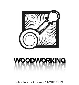 
an illustration consisting of an image of a chisel plowing a tree and the inscription "woodworking"
