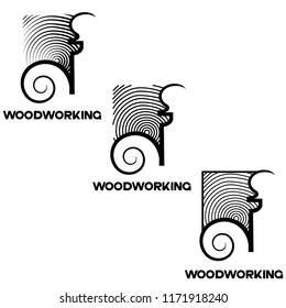 

an illustration consisting of an image of a chisel plowing a tree and the inscription "woodworking"