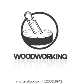 
an illustration consisting of an image of a chisel plowing a tree and the inscription "woodworking"
