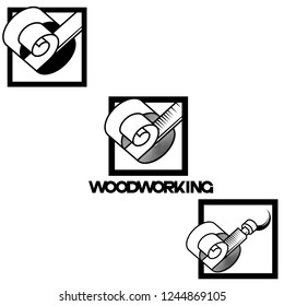 
an illustration consisting of an image of a chisel plowing a tree and the inscription "woodworking"