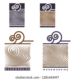 
an illustration consisting of an image of a chisel plowing a tree and the inscription "woodworking"