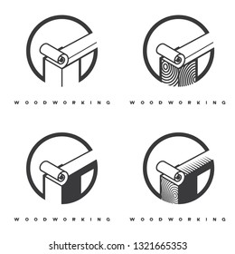 
an illustration consisting of an image of a chisel plowing a tree and the inscription "woodworking"