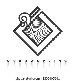 
an illustration consisting of an image of a chisel plowing a tree and the inscription "woodworking"