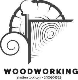 
an illustration consisting of an image of a chisel plowing a tree and the inscription "woodworking"