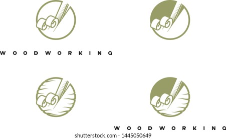 
an illustration consisting of an image of a chisel plowing a tree and the inscription "woodworking"
