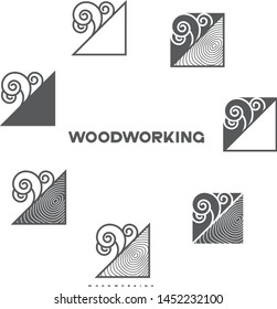 

an illustration consisting of an image of a chisel plowing a tree and the inscription "woodworking"