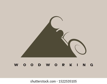 An illustration consisting of an image of a chisel plowing a tree and the inscription "woodworking"