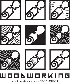 
an illustration consisting of an image of a chisel plowing a tree and the inscription "woodworking"