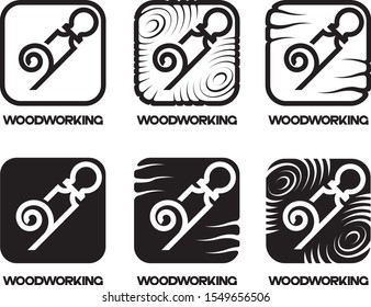 
an illustration consisting of an image of a chisel plowing a tree and the inscription "woodworking"