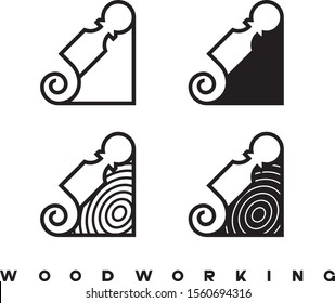 

an illustration consisting of an image of a chisel plowing a tree and the inscription "woodworking"