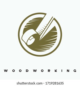 
an illustration consisting of an image of a chisel plowing a tree and the inscription "woodworking"