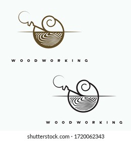 
an illustration consisting of an image of a chisel plowing a tree and the inscription "woodworking"