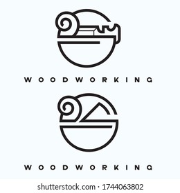 

an illustration consisting of an image of a chisel plowing a tree and the inscription "woodworking"