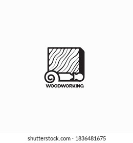 
an illustration consisting of an image of a chisel plowing a tree and the inscription "woodworking"