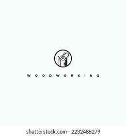 
an illustration consisting of an image of a chisel plowing a tree and the inscription "woodworking"