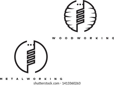 
an illustration consisting of an image of the face mill and the inscription "woodworking" and 

"metalworking"
