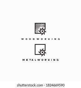 
an illustration consisting of an image of the face mill and the inscription "woodworking" and 
"metalworking"