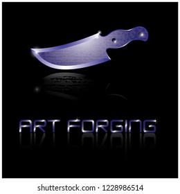 
illustration consisting of the image of a forged knife in the form of a symbol or logo and the text "artistic forging"
