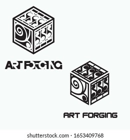 illustration consisting of an image of a forged lattice in the form of a symbol or logo and the inscription "art forging"