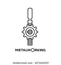 an illustration consisting of an image of the gear and file and the inscription "metalworking" in the form of a symbol or logo