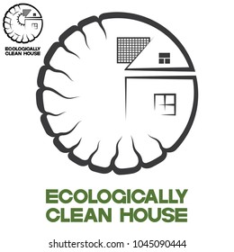 an illustration consisting of an image of a house, a tree and the text "ecologically clean house"