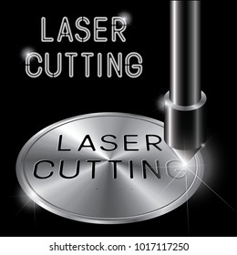 
an illustration consisting of an image of a laser cutting nozzle and the words "laser cutting" in the form of a symbol or logo