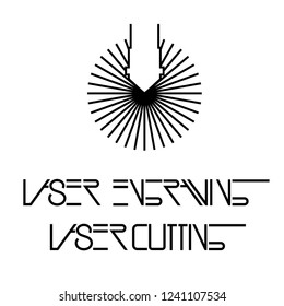 
illustration consisting of an image of a laser cutting nozzle and the words "laser engraving" in the form of a symbol or logo