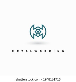 
Illustration bestehend aus dem Bild der Buchstaben "M" und "W" und der Aufschrift "Metallverarbeitung" in Form eines Symbols oder Logos