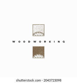 
illustration consisting of an image of a piece of wood and the inscription "woodworking" in the form of a symbol or logo