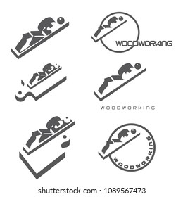 
an illustration consisting of an image of a planer plowing a tree and the inscription "woodworking"