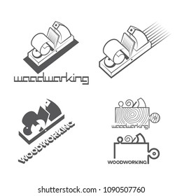 
an illustration consisting of an image of a planer plowing a tree and the inscription "woodworking"
