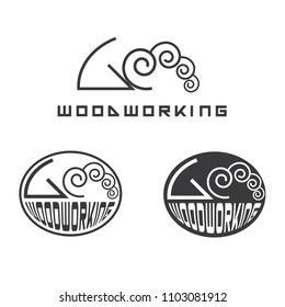 an illustration consisting of an image of a planer plowing a tree and the inscription "woodworking"
