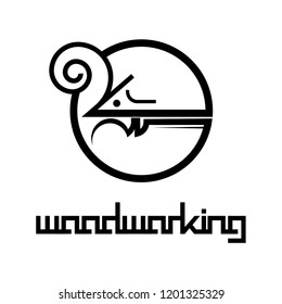 
an illustration consisting of an image of a planer plowing a tree and the inscription "woodworking"