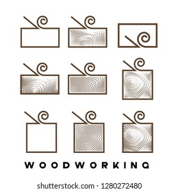 
an illustration consisting of an image of a planer plowing a tree and the inscription "woodworking"