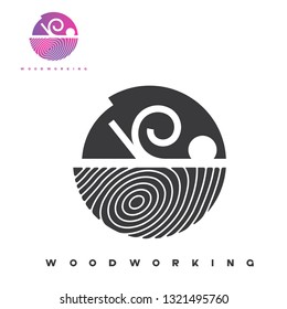 
an illustration consisting of an image of a planer plowing a tree and the inscription "woodworking"
