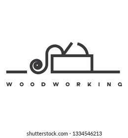 
an illustration consisting of an image of a planer plowing a tree and the inscription "woodworking"