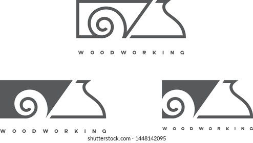 an illustration consisting of an image of a planer plowing a tree and the inscription "woodworking"