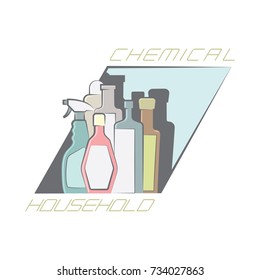an illustration consisting of images of bottles with household chemicals