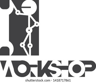 

illustration consisting of images of a drone spanner and the word "workshop" in the form of a symbol or logo