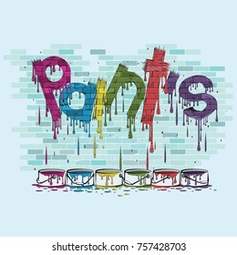 an illustration consisting of a jar of colors of different colors and a brick wall in the form of a symbol or logo
