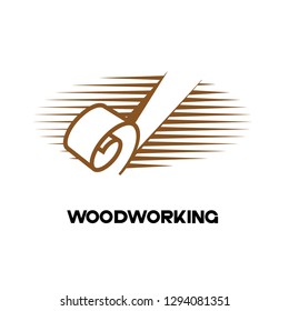 illustration consisting of a picture of a piece of wood and the inscription "woodworking" in the form of a symbol or logo