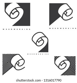 illustration consisting of a picture of a piece of wood and the inscription "woodworking" in the form of a symbol or logo