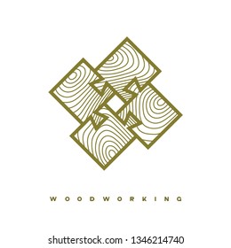 illustration consisting of a picture of a piece of wood and the inscription "woodworking" in the form of a symbol or logo