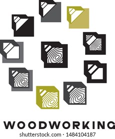 
illustration consisting of a picture of a piece of wood and the inscription "woodworking" in the form of a symbol or logo
