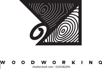 Illustration consisting of a picture of a piece of wood and the inscription "woodworking" in the form of a symbol or logo