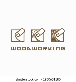 illustration consisting of a picture of a piece of wood and the inscription "woodworking" in the form of a symbol or logo
